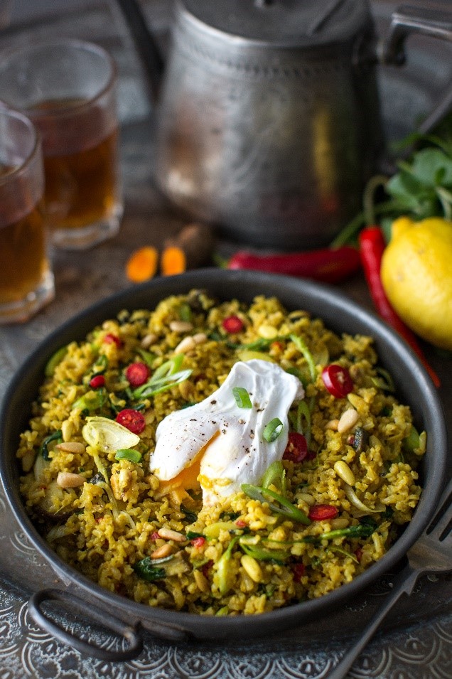 Brown Rice Pilaf with Mushrooms, Watercress and Pine Nuts