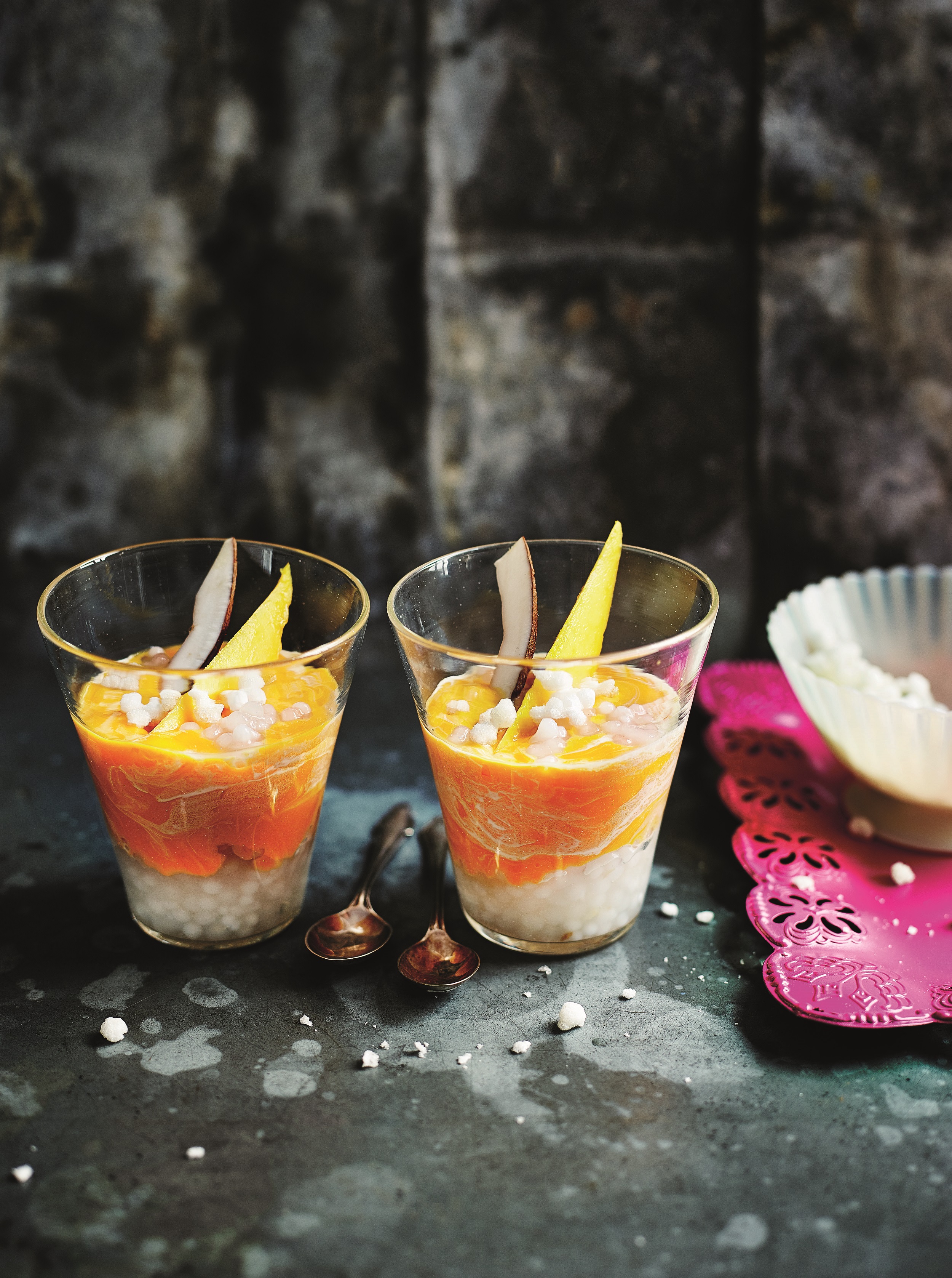 Chilled Mango, Coconut and “Pearl” Puddings