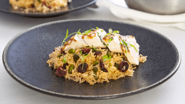Basmati Pilaf with Turkey, Pistachio, Cranberries, Parsley and Thyme