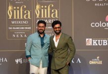 IIFA Awards 2023 hosts Abhishek Bachchan, left, and Vicky Kaushal at a press conference in Abu Dhabi on Thursday. Photo: IIFA