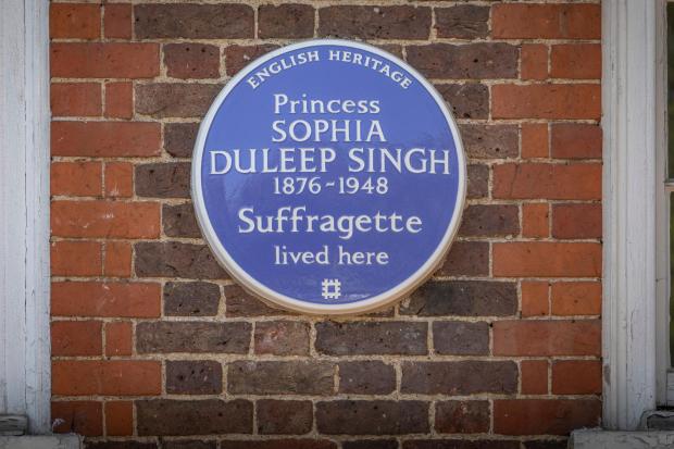 Princess Sophia Duleep Singh's blue plaque at her apartment in London.